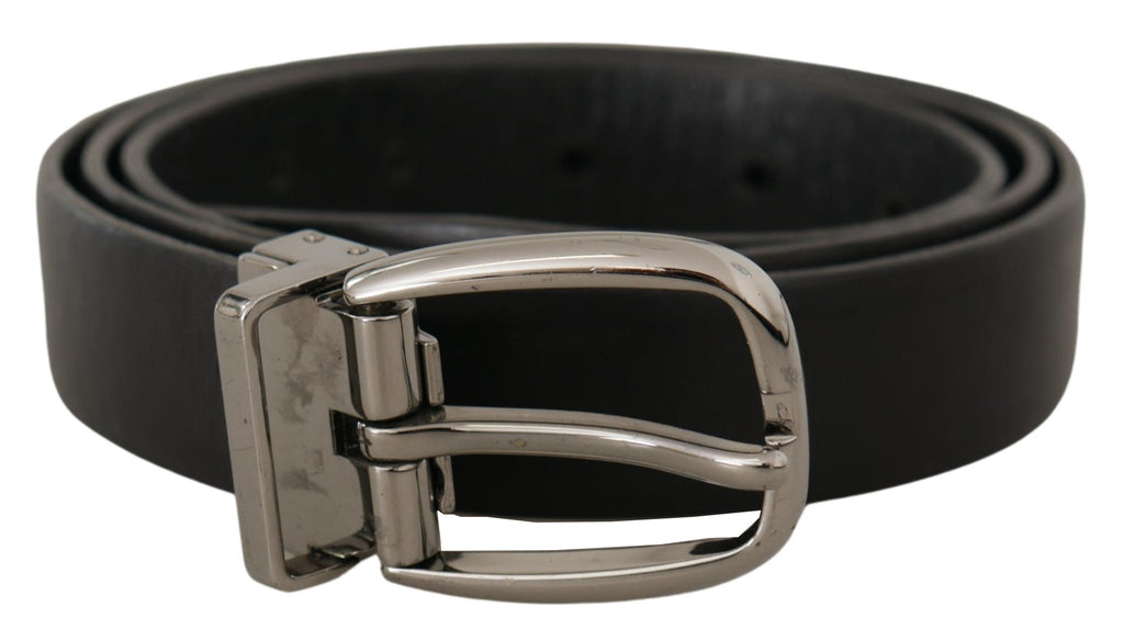 Dolce & Gabbana Black Leather Chrome Logo Metal Buckle Belt - Luxe & Glitz