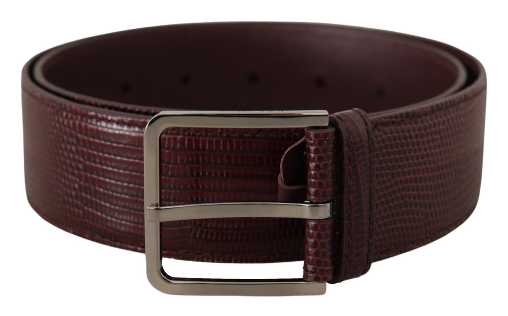 Dolce & Gabbana Maroon Calf Leather Wide Logo Engraved Buckle Belt - Luxe & Glitz