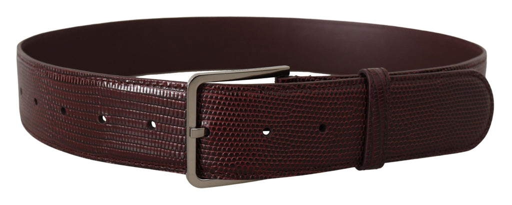 Dolce & Gabbana Maroon Calf Leather Wide Logo Engraved Buckle Belt - Luxe & Glitz