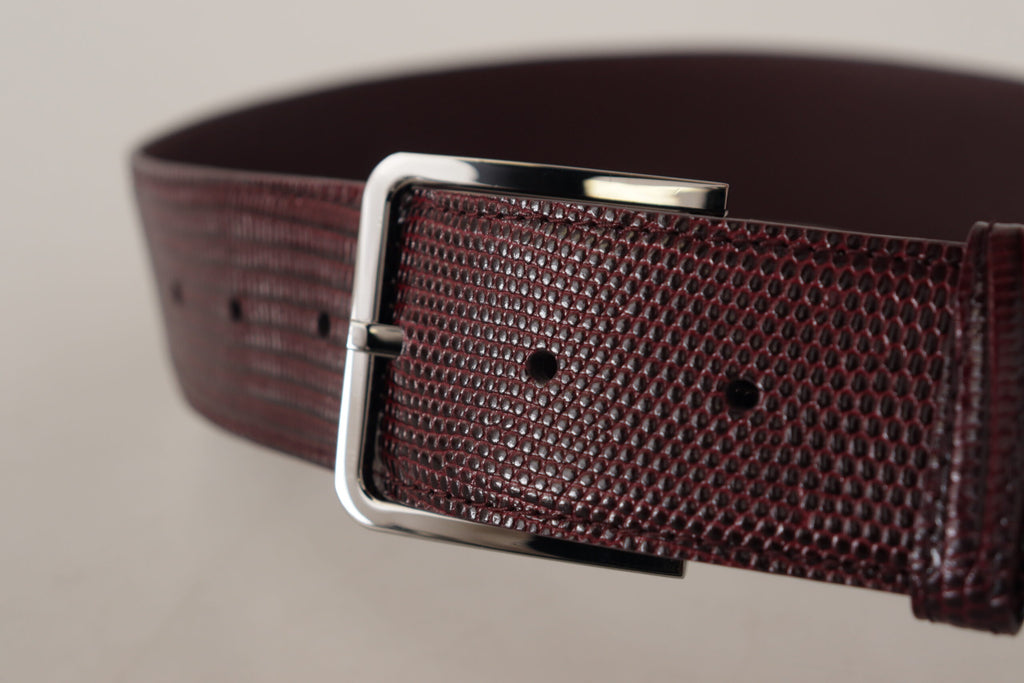 Dolce & Gabbana Maroon Calf Leather Wide Logo Engraved Buckle Belt - Luxe & Glitz