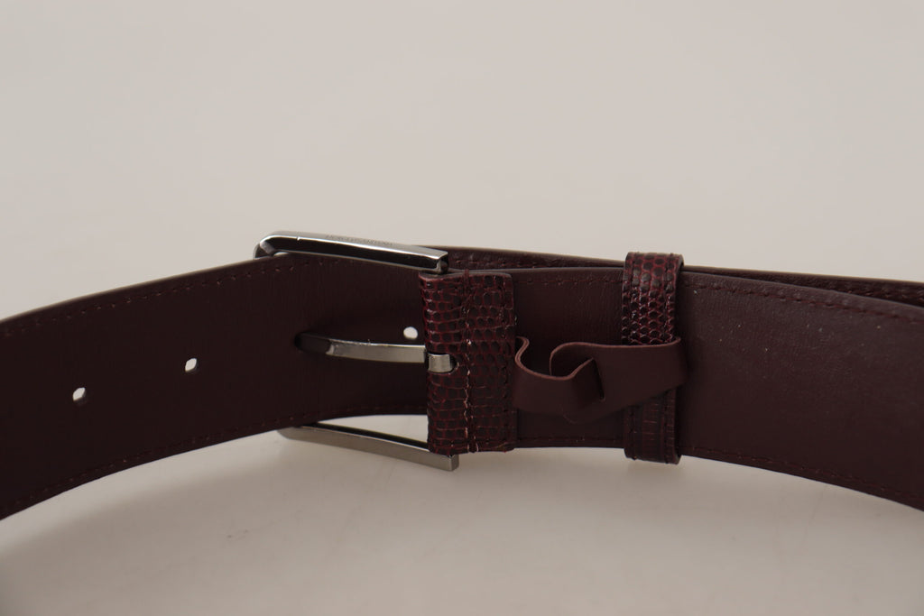 Dolce & Gabbana Maroon Calf Leather Wide Logo Engraved Buckle Belt - Luxe & Glitz