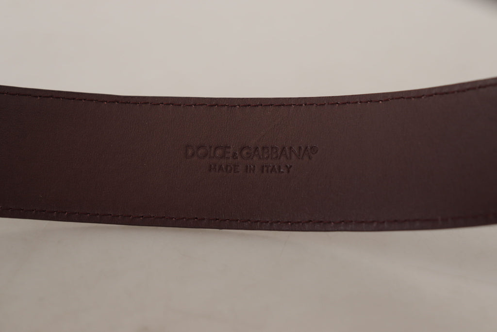 Dolce & Gabbana Maroon Calf Leather Wide Logo Engraved Buckle Belt - Luxe & Glitz