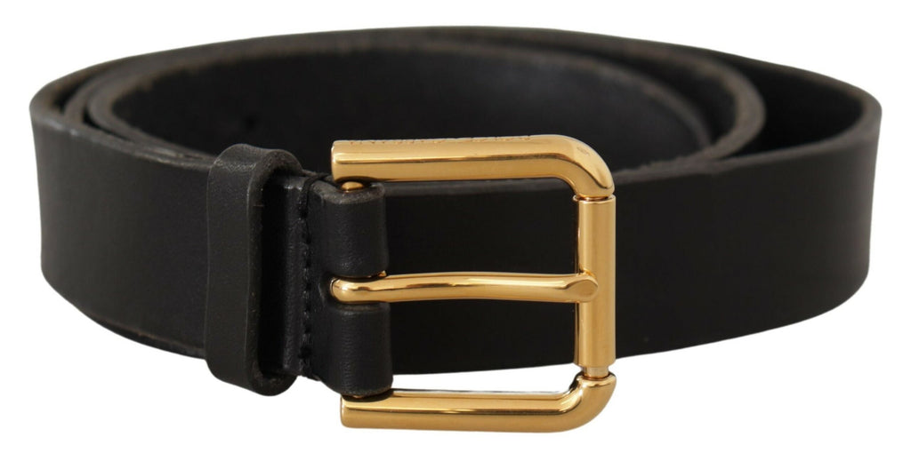 Dolce & Gabbana Black Leather Gold Metal Logo Belt - Luxe & Glitz