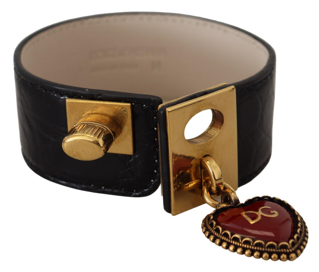 Dolce & Gabbana Black Dauphine Leather DG Heart Key Ring Bracelet Dolce & Gabbana
