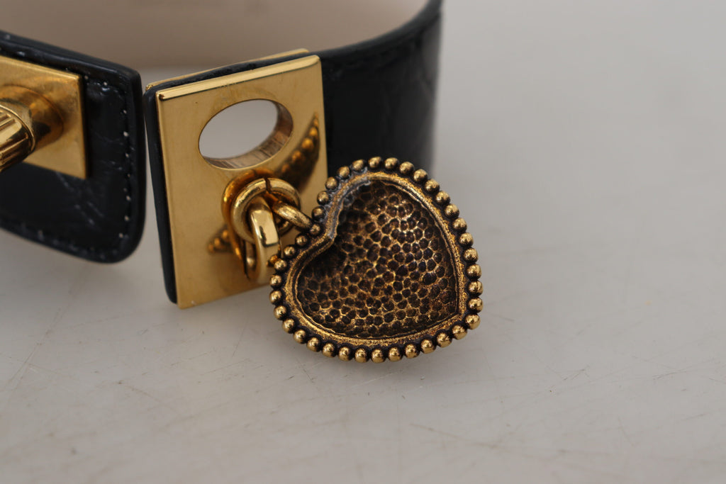 Dolce & Gabbana Black Dauphine Leather DG Heart Key Ring Bracelet Dolce & Gabbana