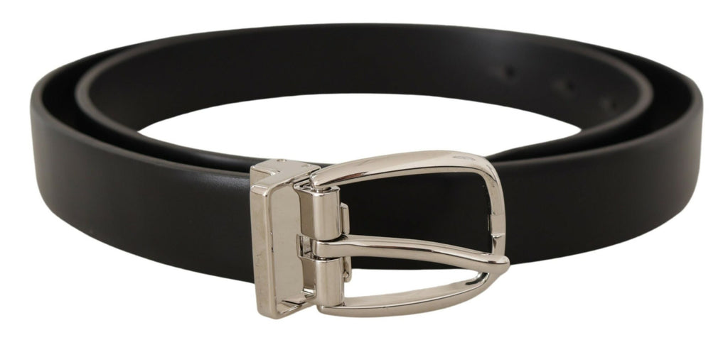 Dolce & Gabbana Black Solid Leather Silver Tone Metal Buckle Belt - Luxe & Glitz