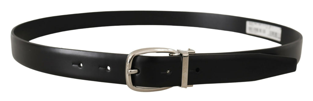 Dolce & Gabbana Black Solid Leather Silver Tone Metal Buckle Belt - Luxe & Glitz