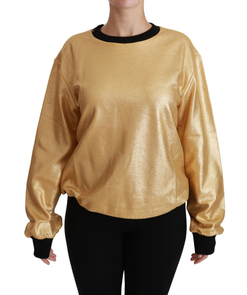 Dolce & Gabbana Gold Cotton Crewneck Pullover Sweater - Luxe & Glitz