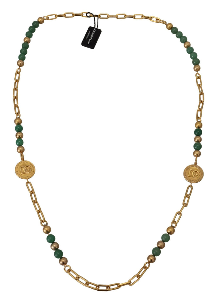 Dolce & Gabbana Gold Brass Natural Gem Beaded Logo Chain Necklace Dolce & Gabbana