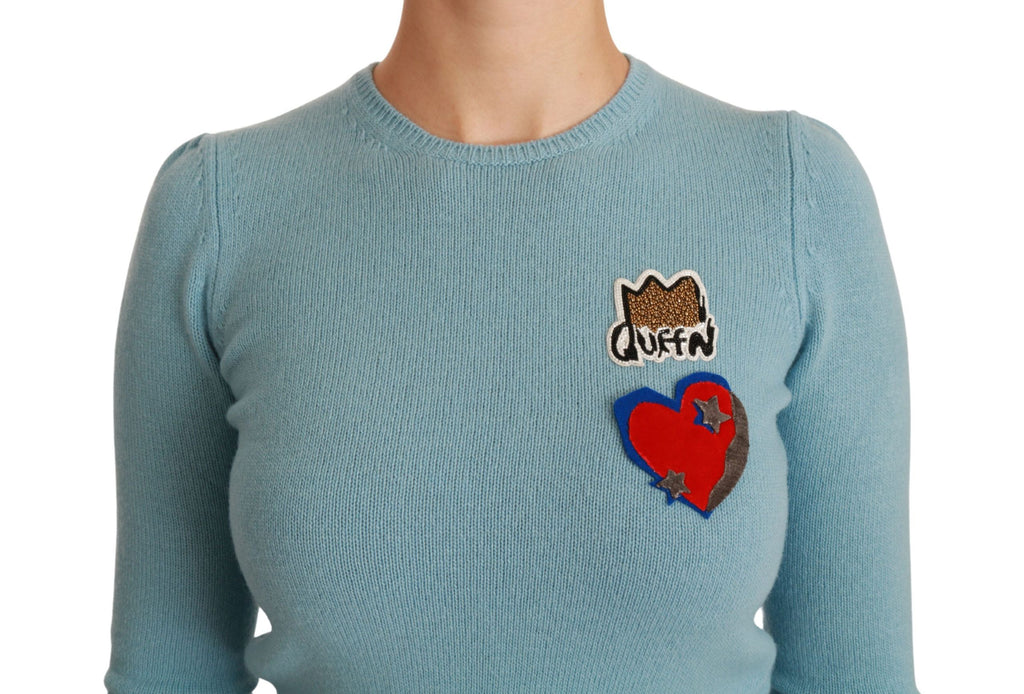 Dolce & Gabbana Blue Wool Queen Heart Pullover Sweater - Luxe & Glitz
