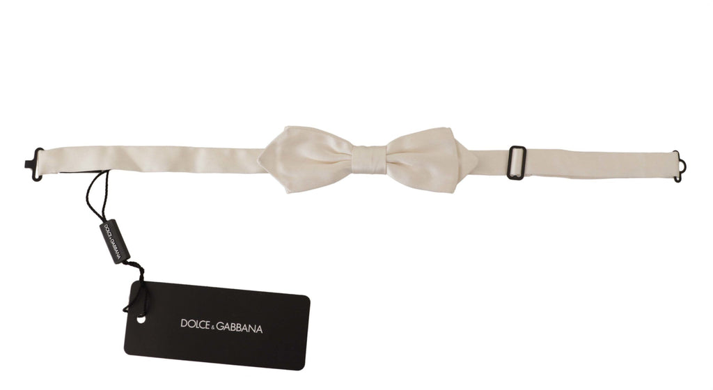 Dolce & Gabbana White Solid Silk Adjustable Neck Papillon Tie - Luxe & Glitz