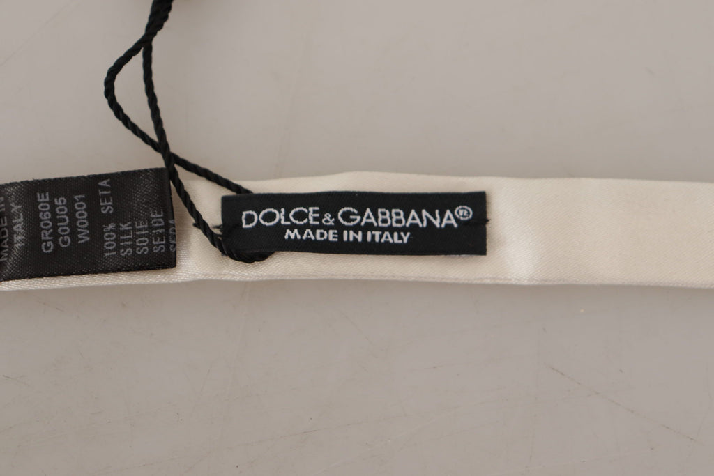 Dolce & Gabbana White Solid Silk Adjustable Neck Papillon Tie - Luxe & Glitz