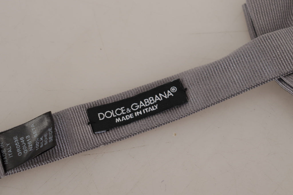 Dolce & Gabbana Gray 100% Silk Adjustable Neck Papillon Tie - Luxe & Glitz