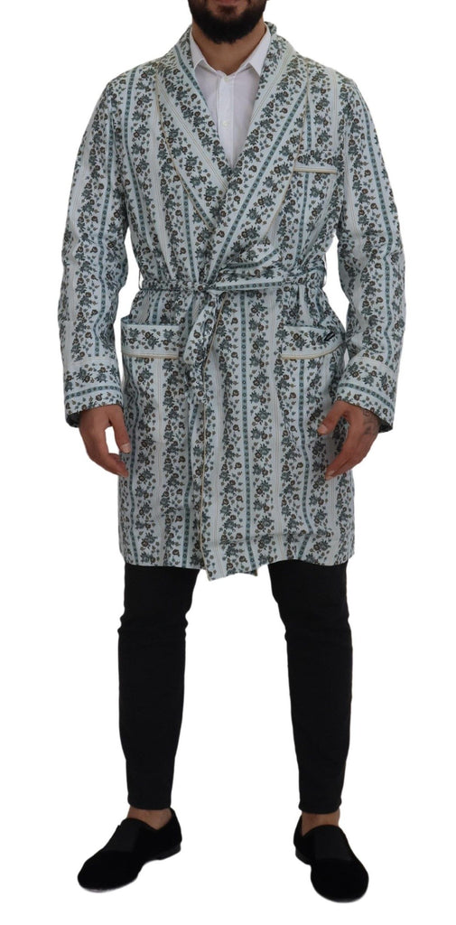 Dolce & Gabbana Blue Floral Cotton Robe Coat Jacket Dolce & Gabbana