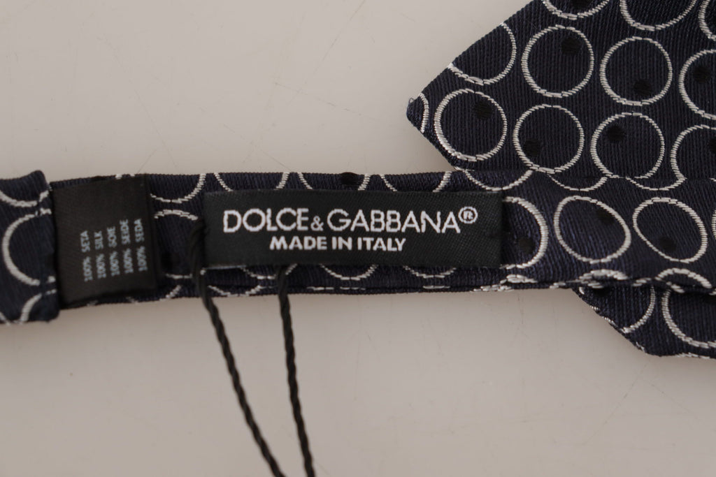 Dolce & Gabbana Black White Round 100% Silk Neck Papillon  Tie - Luxe & Glitz