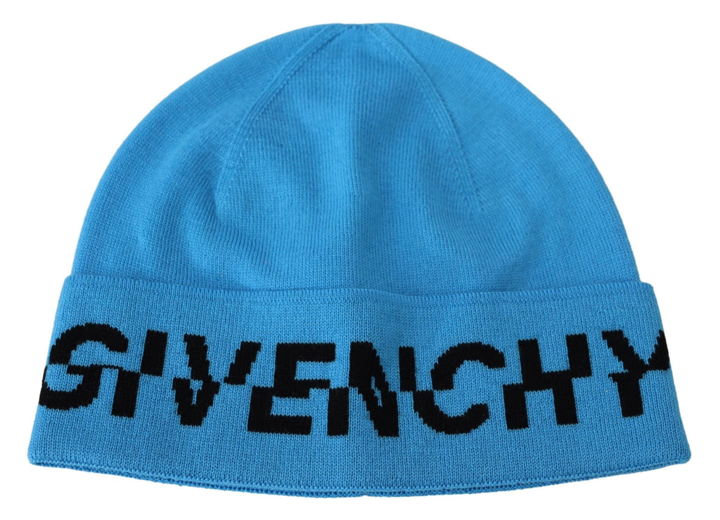 Givenchy Blue Wool Hat Logo Winter Warm Beanie Unisex Hat - Luxe & Glitz