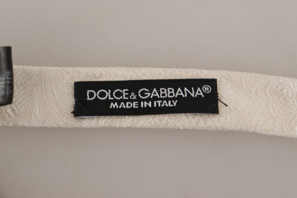 Dolce & Gabbana White 100% Silk Slim Adjustable Neck Papillon Tie - Luxe & Glitz