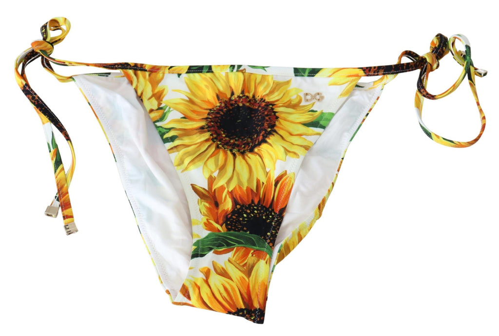 Dolce & Gabbana White Sunflower Swimwear Beachwear Bikini Bottom - Luxe & Glitz
