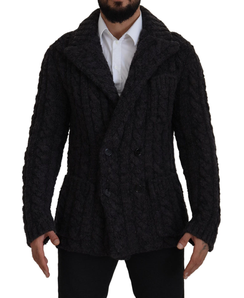 Dolce & Gabbana Black Wool Knit Double Breasted Coat Jacket Dolce & Gabbana