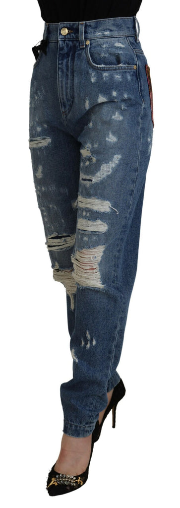 Dolce & Gabbana Blue Tattered Skinny Denim Cotton Jeans Dolce & Gabbana