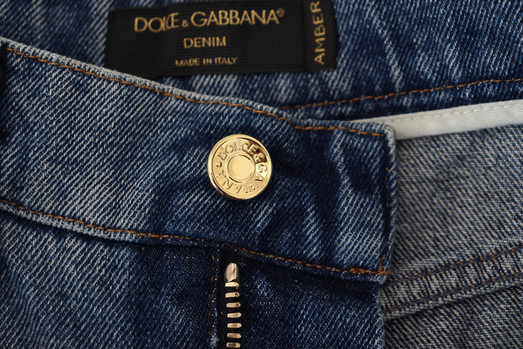 Dolce & Gabbana Blue Tattered Skinny Denim Cotton Jeans Dolce & Gabbana