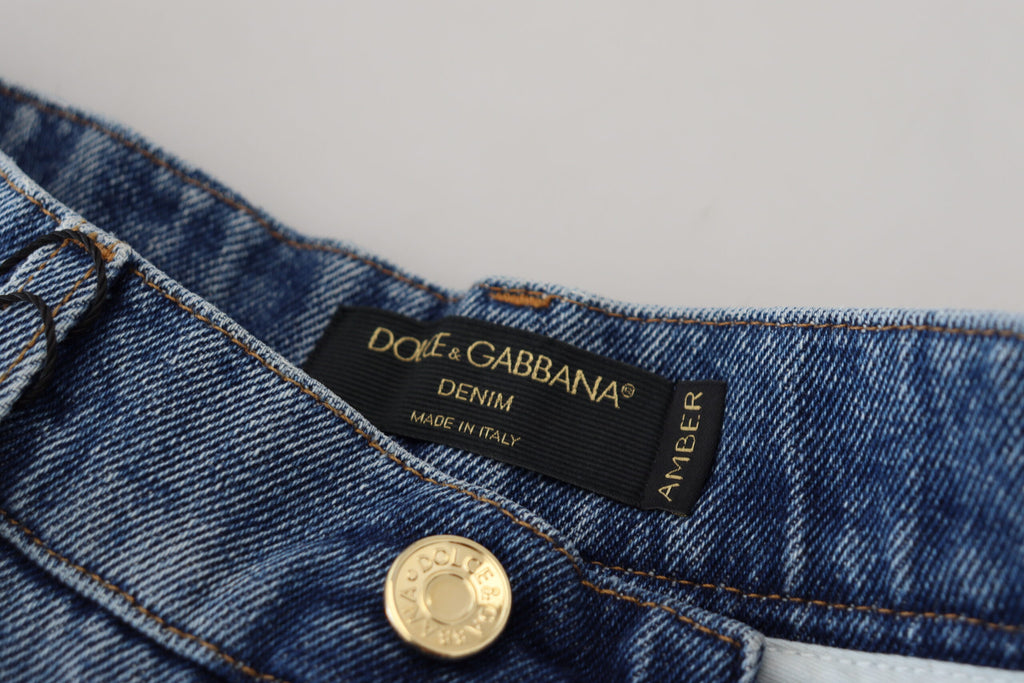 Dolce & Gabbana Blue Tattered Skinny Denim Cotton Jeans Dolce & Gabbana