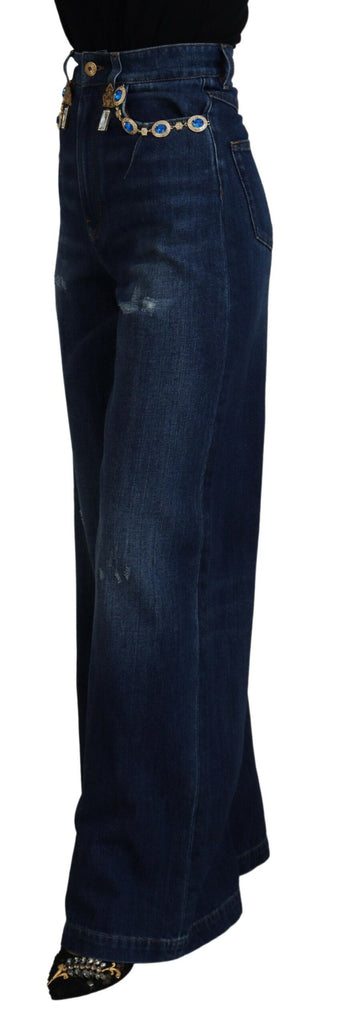 Dolce & Gabbana Blue Embellished Straight Denim Cotton Jeans Dolce & Gabbana