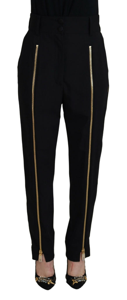 Dolce & Gabbana Black Wool High Waist Tapered Pants Dolce & Gabbana