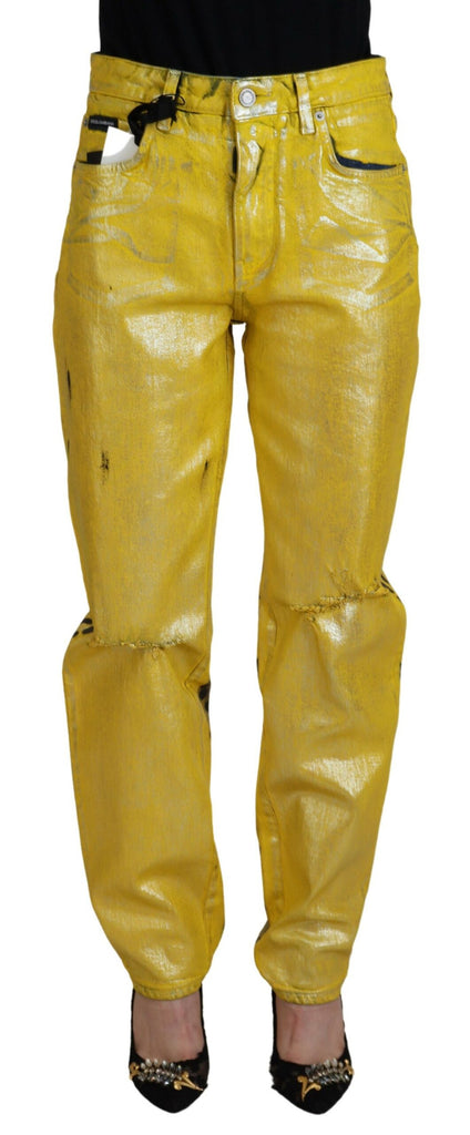 Dolce & Gabbana Yellow Leopard Cotton Straight Denim Jeans Dolce & Gabbana