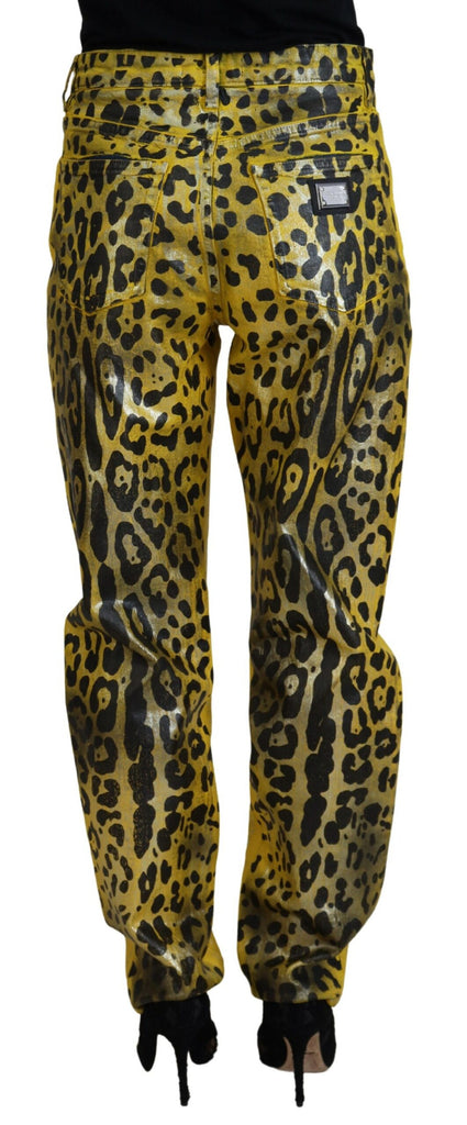 Dolce & Gabbana Yellow Leopard Cotton Straight Denim Jeans Dolce & Gabbana