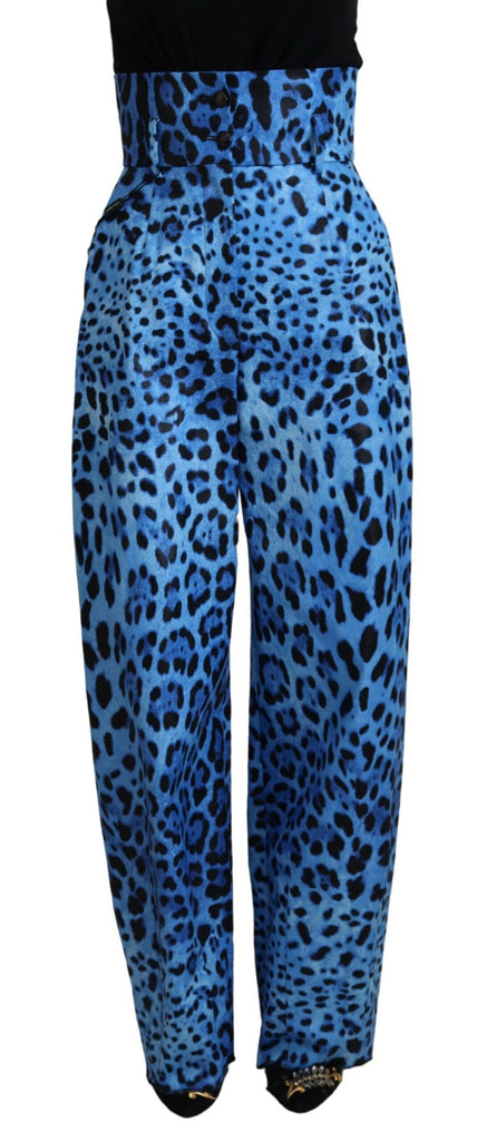 Dolce & Gabbana Blue Leopard Print High Waist Pants Dolce & Gabbana