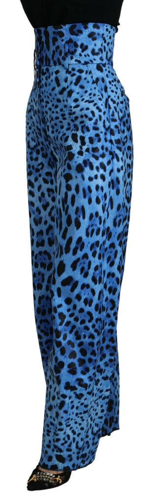 Dolce & Gabbana Blue Leopard Print High Waist Pants Dolce & Gabbana