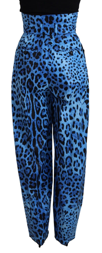 Dolce & Gabbana Blue Leopard Print High Waist Pants Dolce & Gabbana