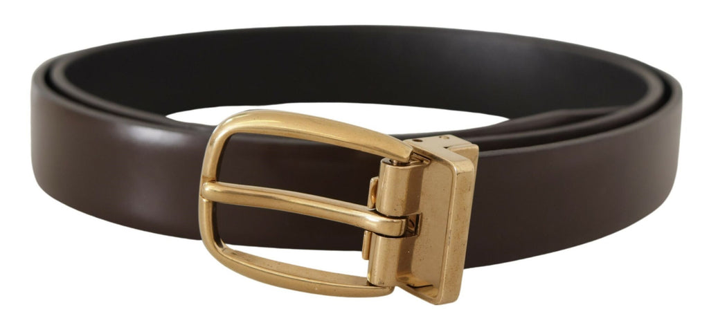 Dolce & Gabbana Brown Calf Leather Gold Tone Metal Buckle Belt Dolce & Gabbana