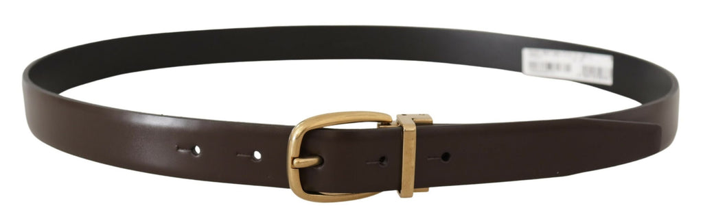 Dolce & Gabbana Brown Calf Leather Gold Tone Metal Buckle Belt Dolce & Gabbana