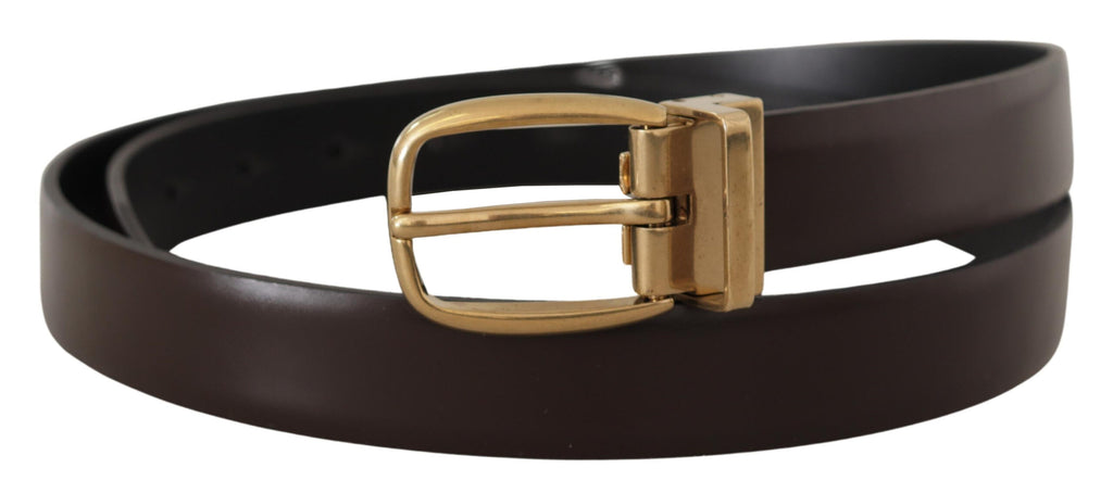 Dolce & Gabbana Brown Calf Leather Gold Tone Metal Buckle Belt Dolce & Gabbana