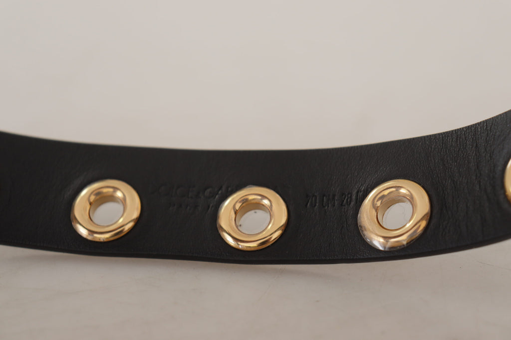 Dolce & Gabbana Black Leather Eyelet Silver Tone Metal Buckle Belt - Luxe & Glitz