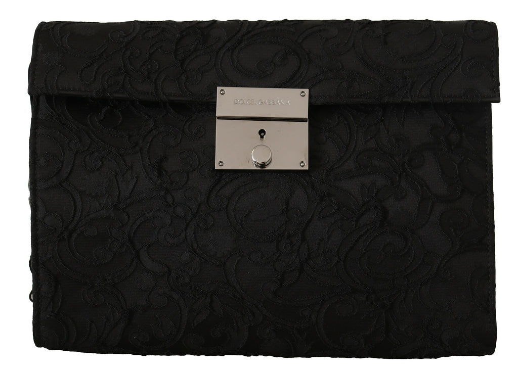 Dolce & Gabbana Black Jacquard Leather Document Briefcase Bag - Luxe & Glitz