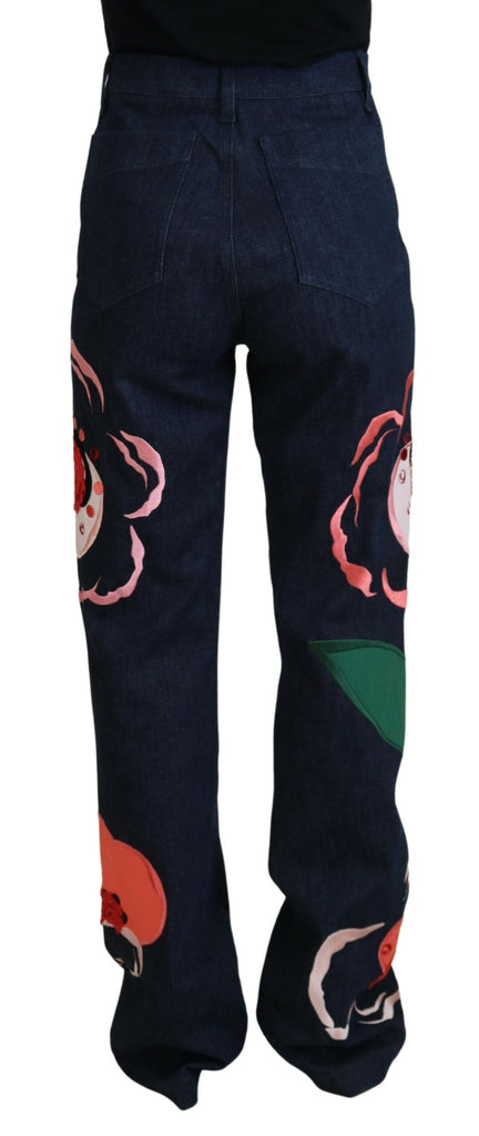 Dolce & Gabbana Blue Floral Print Straight Denim Jeans Dolce & Gabbana