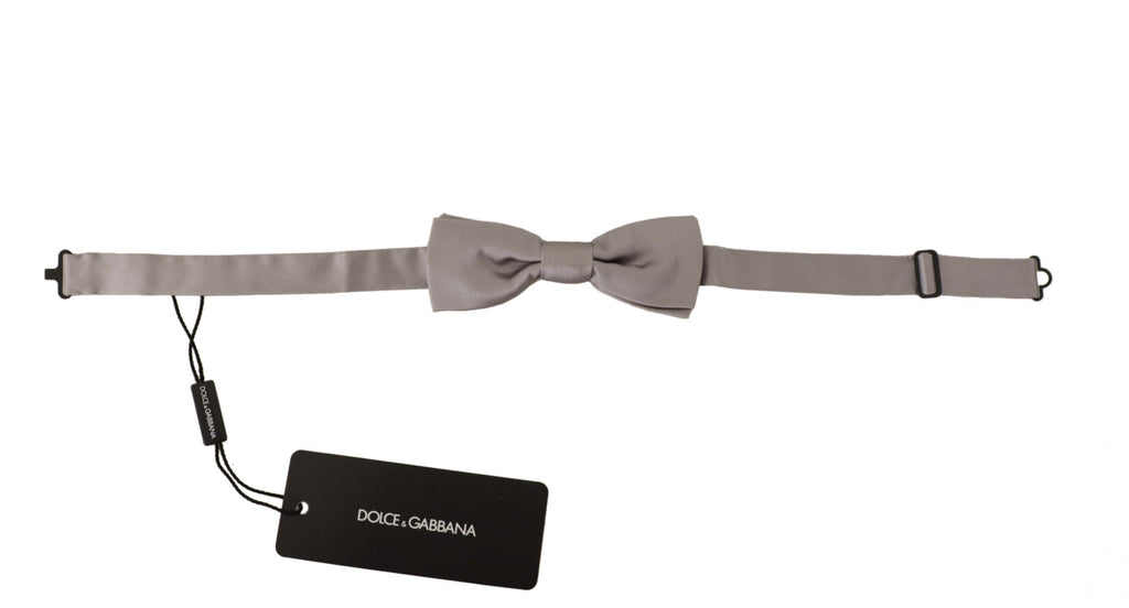 Dolce & Gabbana Silver 100% Silk Slim Adjustable Neck Papillon Tie - Luxe & Glitz