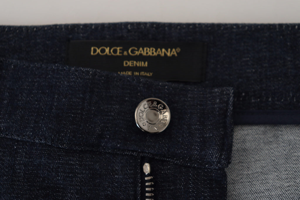 Dolce & Gabbana Blue Floral Print Straight Denim Jeans Dolce & Gabbana