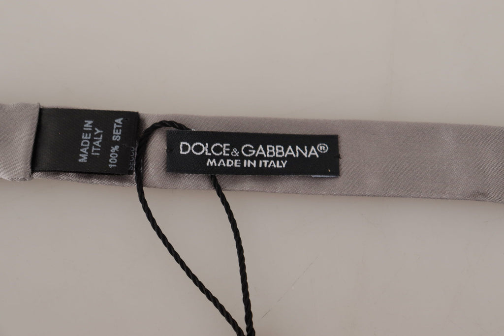 Dolce & Gabbana Silver 100% Silk Slim Adjustable Neck Papillon Tie - Luxe & Glitz