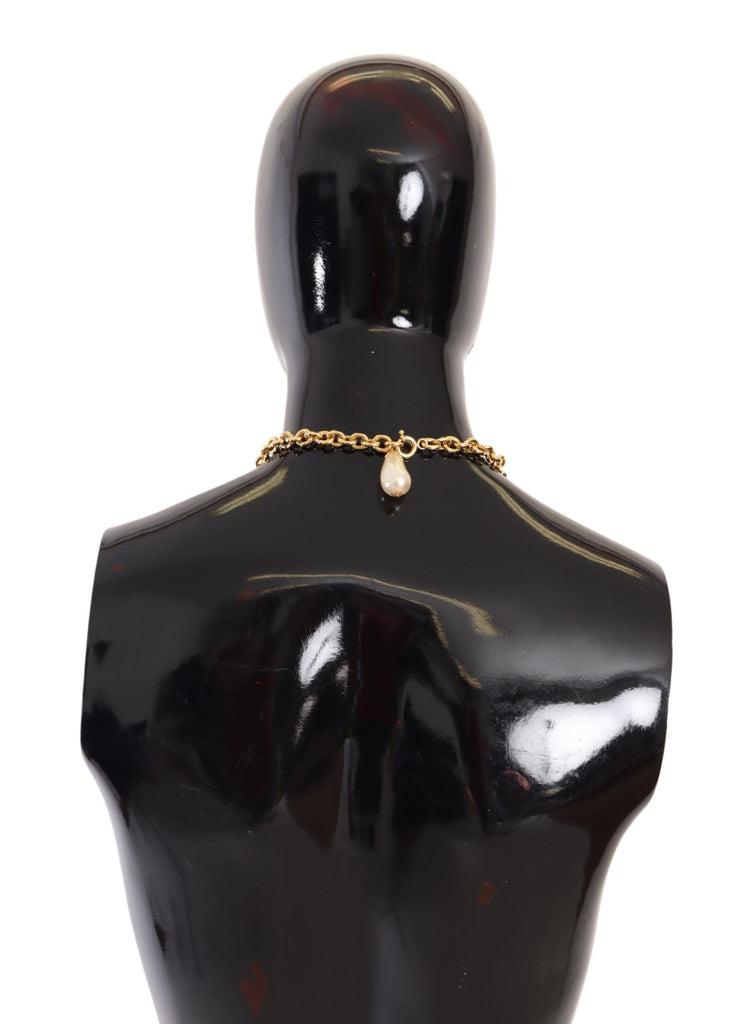 Dolce & Gabbana Gold Tone Brass Fabric Crystals Women Jewelry Necklace Dolce & Gabbana