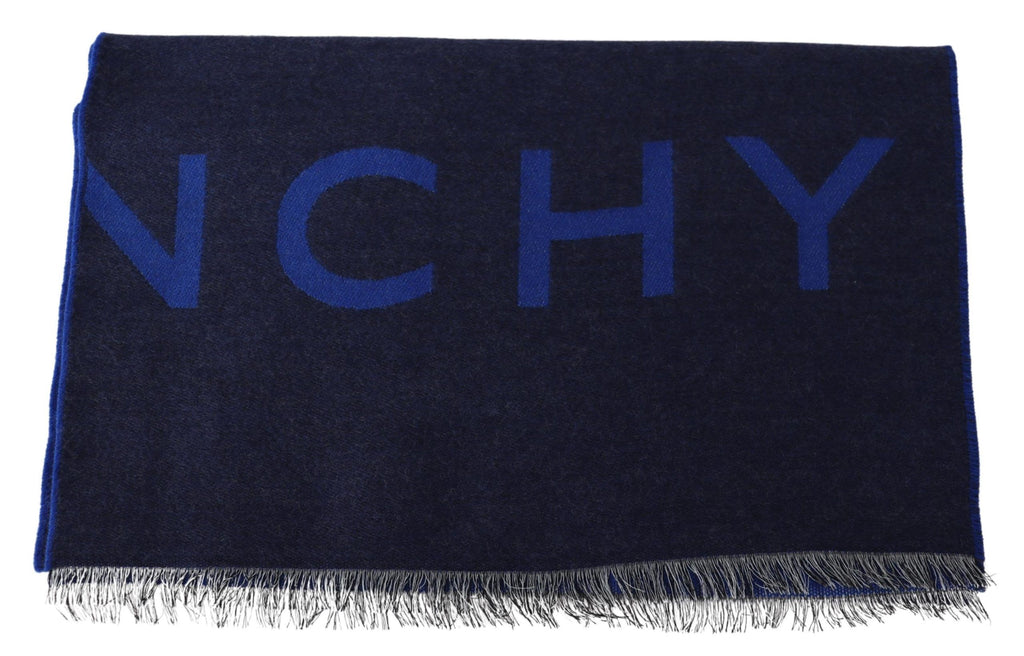 Givenchy Blue Wool Unisex Winter Warm  Scarf Wrap Shawl - Luxe & Glitz
