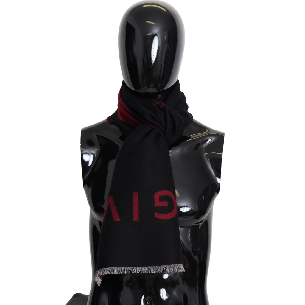 Givenchy Black Red Wool Unisex Winter Warm Wrap Scarf Shawl - Luxe & Glitz