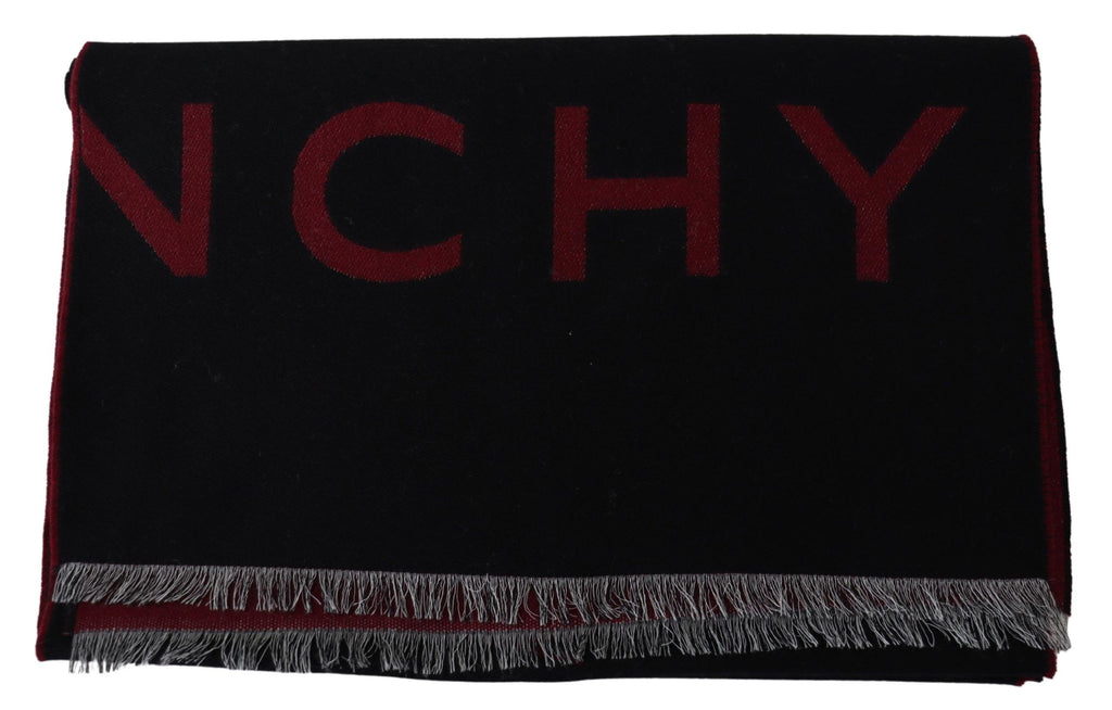 Givenchy Black Red Wool Unisex Winter Warm Wrap Scarf Shawl - Luxe & Glitz