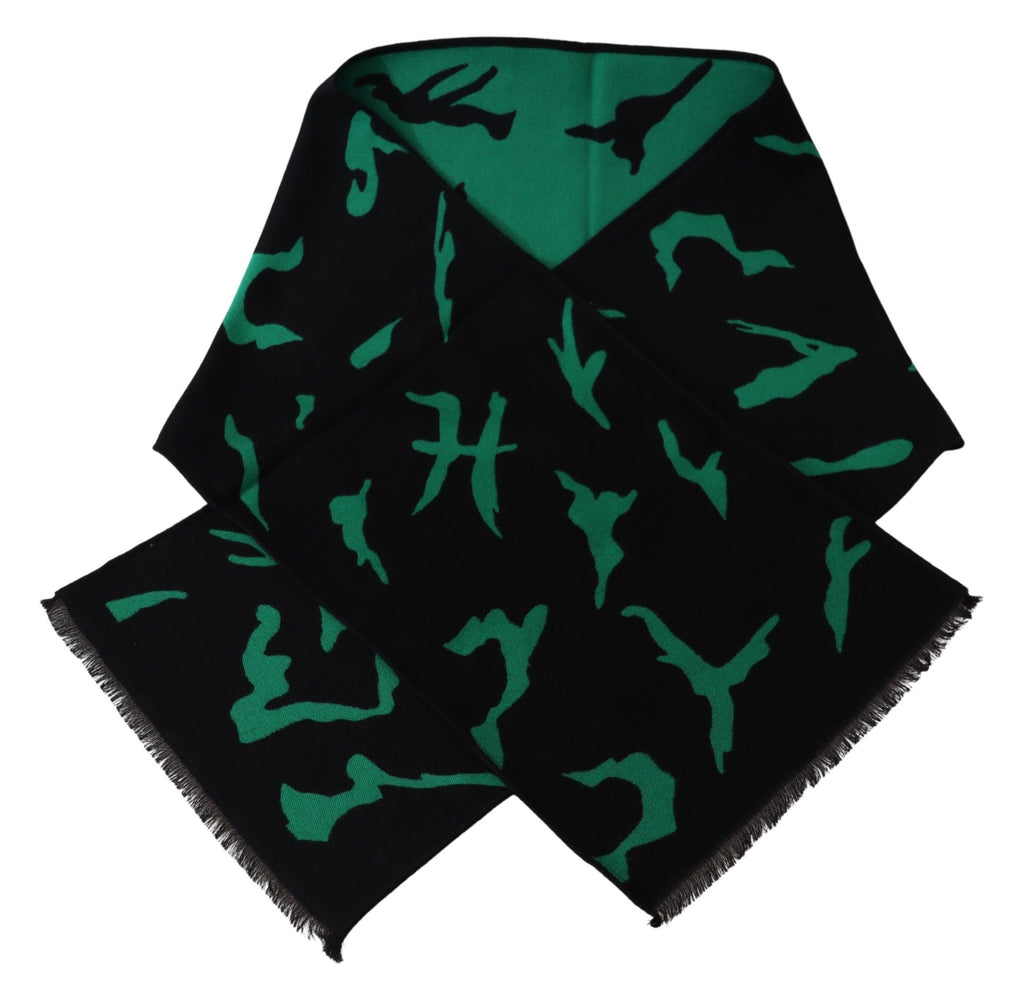 Givenchy Black Green Wool  Unisex Winter Warm Scarf Wrap Shawl - Luxe & Glitz