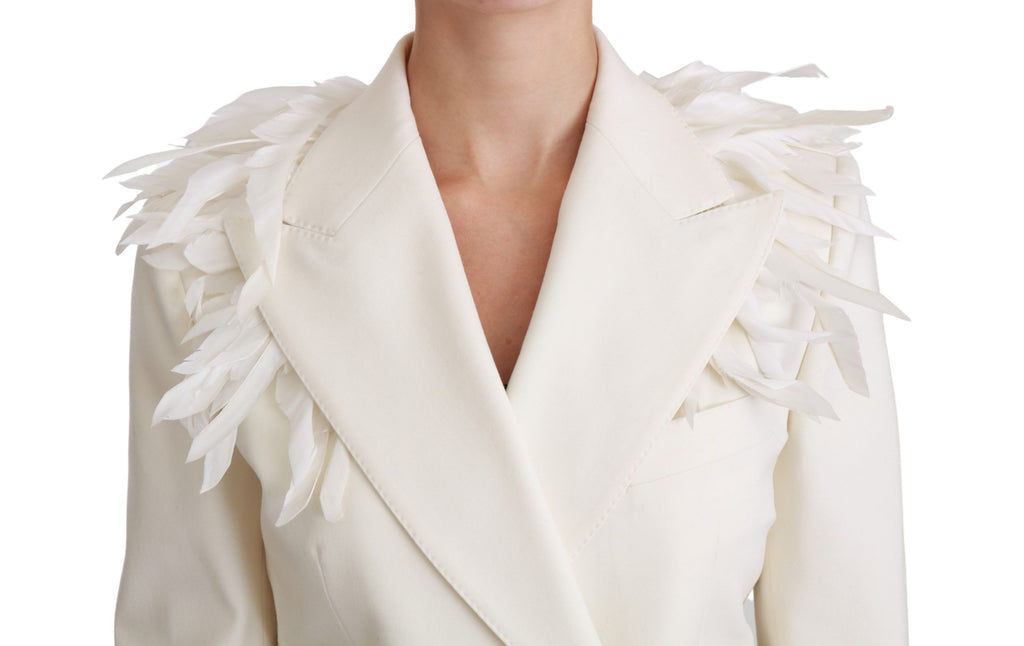 Dolce & Gabbana White Double Breasted Coat Wool Jacket - Luxe & Glitz