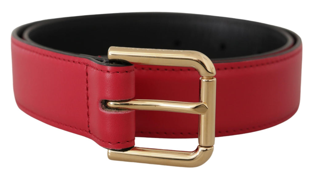 Dolce & Gabbana Red Calf Leather Gold Tone Logo Metal Buckle Belt Dolce & Gabbana