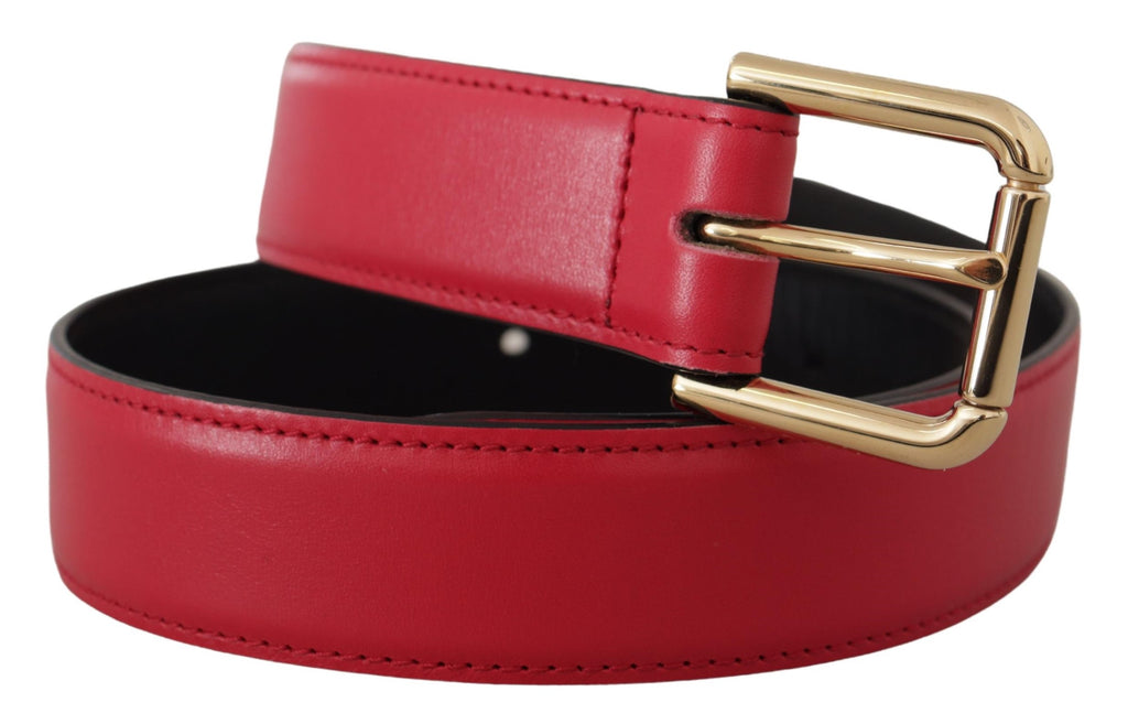 Dolce & Gabbana Red Calf Leather Gold Tone Logo Metal Buckle Belt Dolce & Gabbana